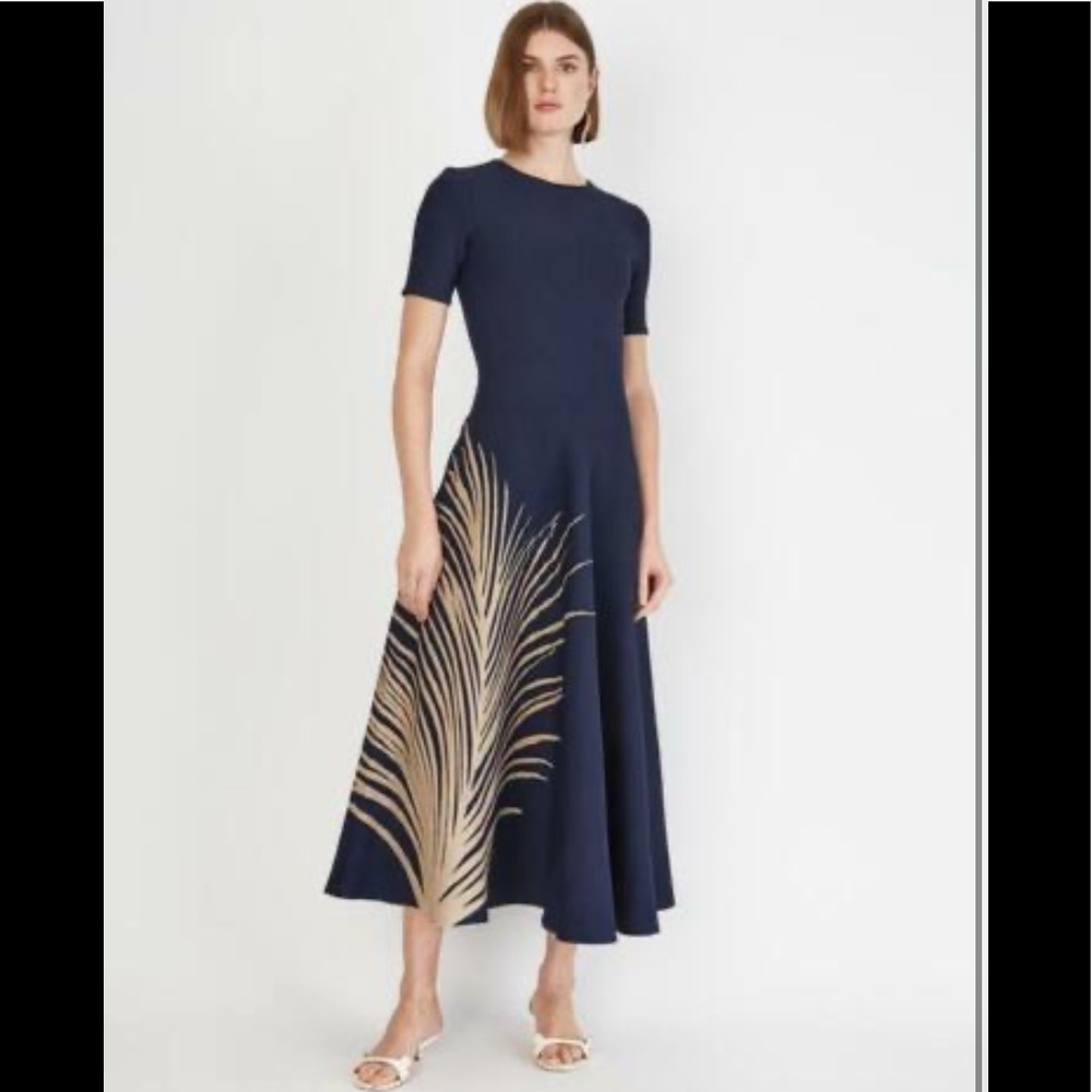 Oscar de la Renta Stretch Fitted Navy Blue & Gold